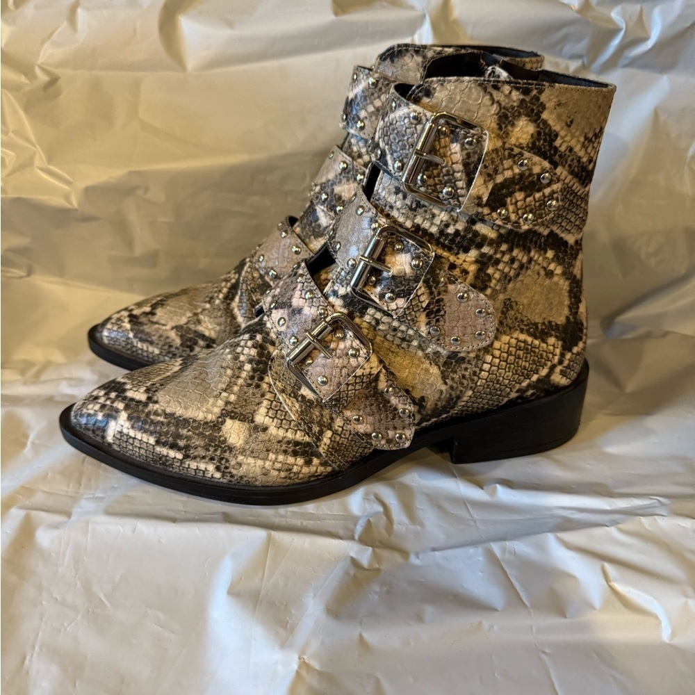 Steven by Steve Madden Harmon, Snake Pattern Triple Buckle Bootie, Size 8.5